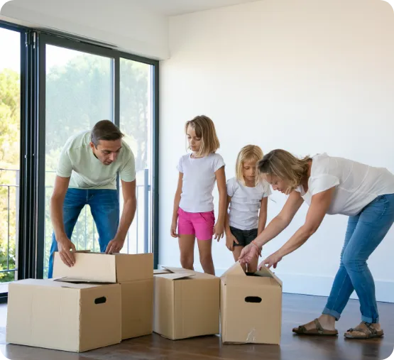 family arranging boxes